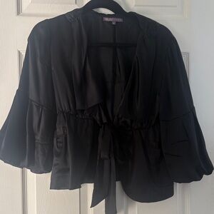 Hale Bob Black Satin Tie-Front Women's Top